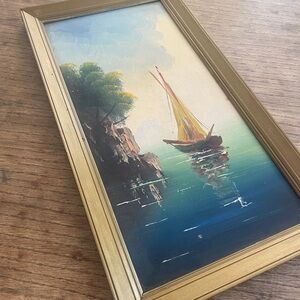 Framed gorgeous hand painted vintage 1960’s sailboat artwork